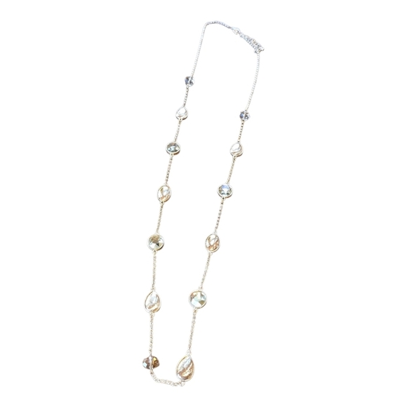 Goldtone Round Faceted Smokey Brown Crystal Chain Link Necklace - Picture 5 of 5